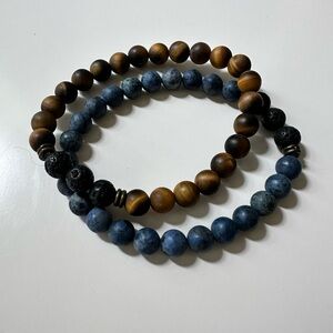 Men's Brown and Blue Beaded Bracelet Set